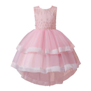 Robe de demoiselle d'honneur rose à col rond et jupe tutu pour filles, idéale pour mariage ou performance au piano - Product Image 5
