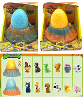 12 sortes d'animaux éclosion de dessin animé, pour enfants, lumière sonore, assemblé, kinder, œuf de dinosaure, vente en gros