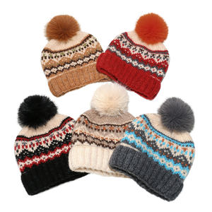 Winter Nordic Style Knit <strong>Pom</strong> <strong>Pom</strong> <strong>Beanie</strong> Hat with Ear Flaps Unisex Travel &amp; Beach Use Warm Knit Hats <strong>Beanies</strong> - Product Image 1