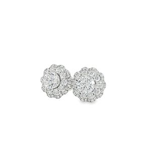 Boucles d'oreilles de luxe en or blanc 18 carats avec motif de fleur à double halo pour femme Cadeau parfait - Product Image 3