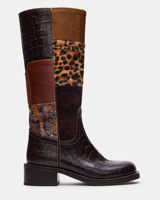 Nouvelles Bottes de Cowboy pour Femmes 2026 en Matériaux Mixtes, Imprimé Léopard, Texture Crocodile, Bottes Hautes au Genou