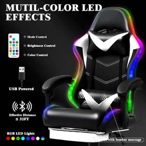 AJUNION Gaming-Stuhl mit Fußstütze Ergonomischer Gamer-Stuhl LED-Beleuchtung Racing-Stuhl Kunstleder 350lbs FSC-Holz Gaming-Sitz - Product Image 3