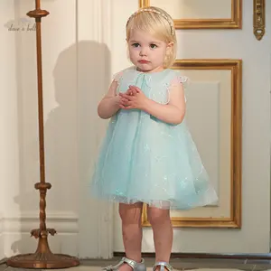 DB2240173 DAVE BELLA فستان الأميرة للأطفال لصيف 2024، فستان حديث للفتيات الصغيرات على الموضة أخضر كاجوال لطيف شبكي للحفلات
