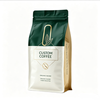 Sacs à café personnalisés à fond plat avec valve et fermeture éclair 250g 500g 1kg en papier kraft et feuille d'aluminium, pochette refermable à fond stable