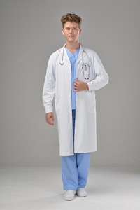 Uniforme Médico Blanco <span class=keywords><strong>de</strong></span> Manga Larga para Enfermeras, Mezcla <span class=keywords><strong>de</strong></span> Polialgodón 65/35, con Detección <span class=keywords><strong>de</strong></span> Agujas, Fusión sin Costuras, Gran Venta - Product Image 5