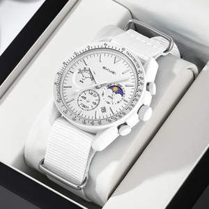 Moon Phase Chronograph Nylon Unisex Quartz Watch Sporty Casual Analog Three-eye Dial High-quality Stainless Steel Relojes Custom - Product Image 1