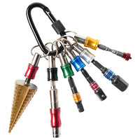 Set Kunci Penghubung 6 Buah Berlapis Paduan Warna Polos dengan Batang Penghubung dan Carabiner, Ukuran 1/4 Hex Shank untuk Penyimpanan Mata Bor