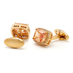 Boutons de manchette de haute qualité pour hommes, une touche d'élégance française, boutons de manchette carrés pour chemise incrustés de pierres de zircon orange - Product Image 4