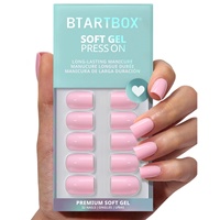 Kit de faux ongles carrés courts en gel souple, couleur unie rose pastel, réutilisables, 30-32 pièces