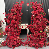 Arco de Flores Artificiales de Hortensias Rojas, Arreglo Floral Artificial de Hortensias y Orquídeas Rojas, Duradero, de Alta Calidad, para Bodas