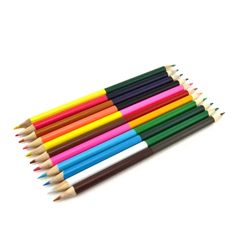 Manufacture wholesale 17.6cm double side color lead 2 colors in 1 pencils dual tip color pencil 12 piece into box