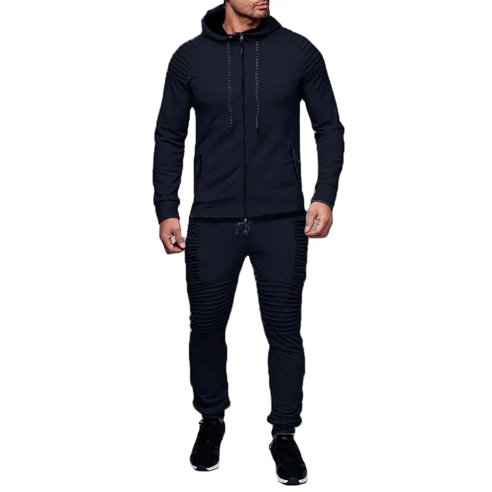 Men's sports and leisure sweatshirts solid color cardigan zip up hoodie and jogger set