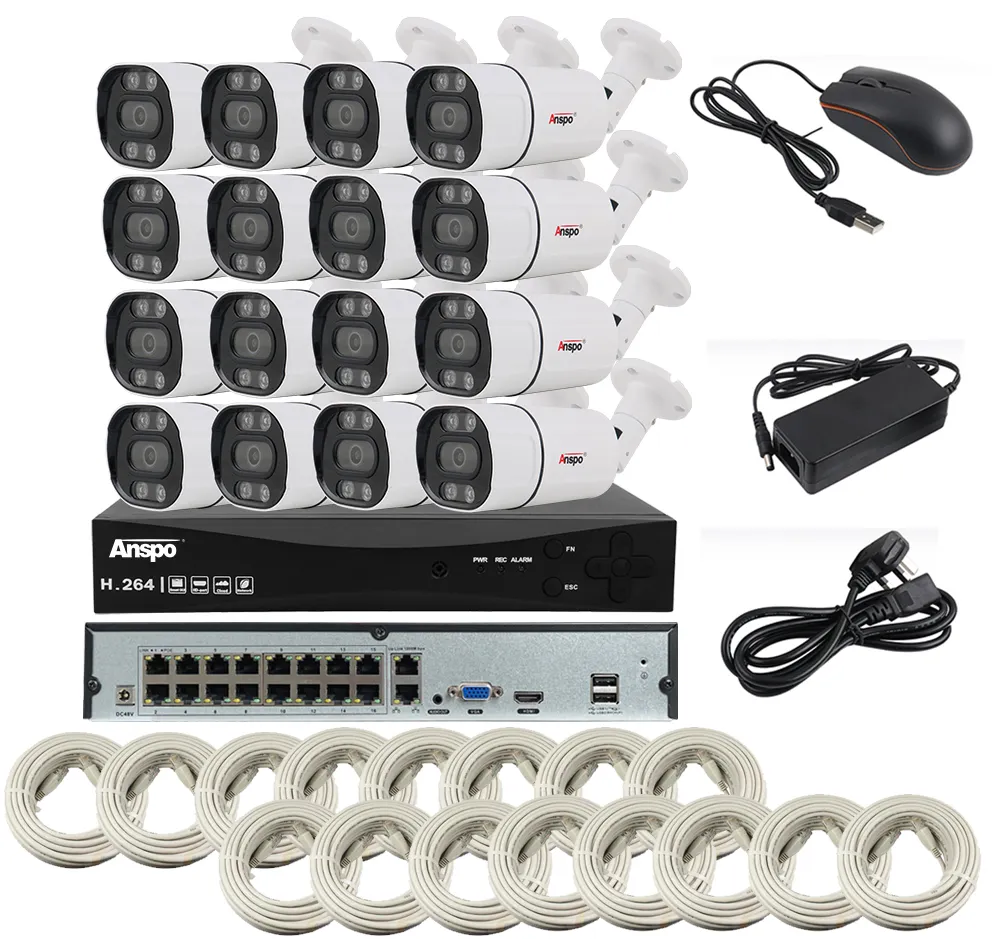 Anspo 4k PoE Hệ thống camera 16pcs 8MP PoE máy ảnh 16CH H 2.65 NVR Ống Kính Điện 3.6-6mm Ống kính Xmeye ứng dụng