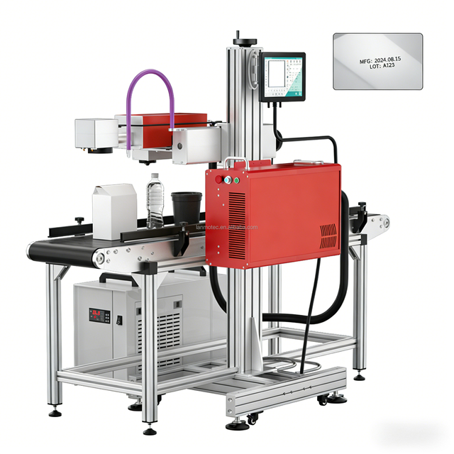 Fiber/CO2 Laser Flying Marking Machine for Product Packaging Expiry/Batch Number Marking DXF/DWG High-Accuracy Easy Operation