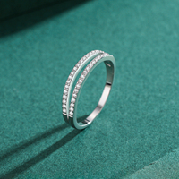 Réel 925 Sterling Silver Fashion Double Circle Line Simple Round Clear CZ Eternity Bands Anneaux Pour Femmes Fine Jewelry