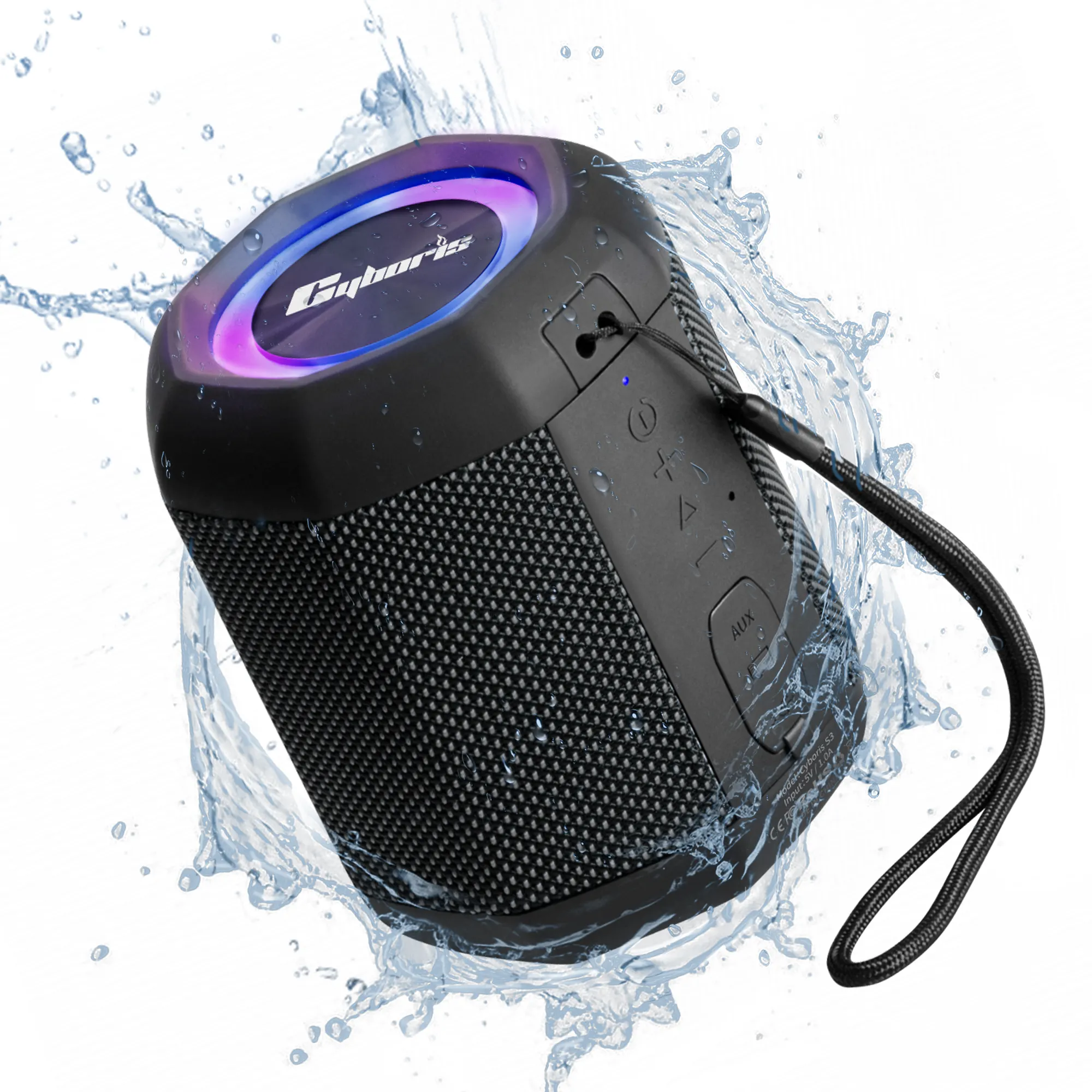 Portable Speaker with RGB Light Wireless Bluetooth 5.0 Speaker with IPX7 Waterproof, Big Stereo Sound Speakers with Extra Bass