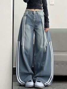 Jeans Retro <span class=keywords><strong>de</strong></span> Pierna Ancha con Rayas Laterales para <span class=keywords><strong>Mujer</strong></span>, Pantalones Vaqueros Holgados <span class=keywords><strong>de</strong></span> Cintura Alta, Pantalones Casuales <span class=keywords><strong>de</strong></span> Estilo Urbano - Product Image 1