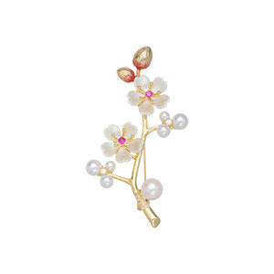 Traditional Chinese Style Plum Blossom Brooch Zinc Alloy Women's Wedding Floral Corsage Fashionable Elegant Accessory - Product Image 1