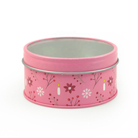 Kotak Kue Kaleng Anak-Anak Warna Pink Lucu dari Pabrik Cina dengan Jendela PVC, Wadah Permen Kaleng Bulat, Cetak Offset, Finishing Matte, Susu