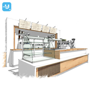 Kiosque de café tendance pour centre commercial, mobilier personnalisé en bois, idées de design créatif - Product Image 1