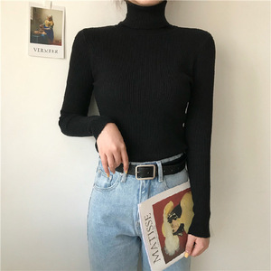 Solid Color <b>Turtleneck</b> Knit <b>Sweater</b> One Size Fits All Women's Autumn Winter Base Layer Japanese Korean Leisure Style - Product Image 3