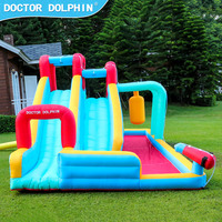 Doctor Dolphin Nouveau Design Toboggan Aquatique Double Bleu Gonflable Château Aquatique pour Enfants Fête Familiale Extérieure 420D+840D