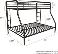 Lit superposé en métal robuste, lits superposés à deux étages, cadre en acier, lits superposés pour adultes, enfants, meubles de chambre à coucher, dortoir
