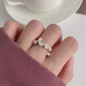 Bague en argent sterling S925 avec nœud et opale pour femme, tendance, plaqué or 18 carats, design haut de gamme, romantique, sertie de diamants - Product Image 3