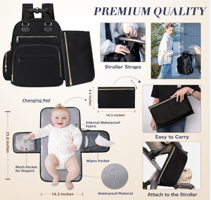 Mochila Pañalera, Bolsa de Bebé con 15 Bolsillos, Bolso de Viaje para Niñ<span class=keywords><strong>a</strong></span> o Niño con Bolsillo Térmico, Linda Bolsa de Pañales con Correas para Cochecito - Product Image 3