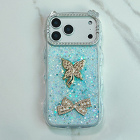 Étui de luxe en époxy avec design papillon 3D et perles, cadre ondulé, diamants, pour filles, pour Tecno Spark 40, paillettes