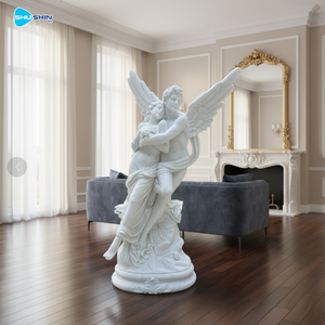 Scultura in Marmo Fatta a Mano di Cupido e Psiche, Design Europeo per Decorazione di Giardini, Chiese e Hotel, Statue d'Angelo in Stile Romano - Product Image 4