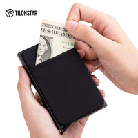 Portefeuille porte-cartes pop-up anti-RFID TWM103C avec logo personnalisé, fin, en aluminium, avec poche à monnaie
