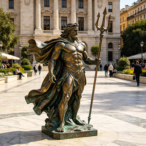 Statua di Poseidone in Bronzo a Grandezza Naturale Personalizzata, Scultura del Dio Greco del Mare con Tridente per Decorazione di Giardini e Piscine - Product Image 3