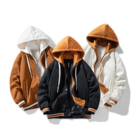 Blouson universitaire color block pour homme, à capuche, style baseball, avec boutons-pression et poignets côtelés, streetwear décontracté, vente en gros
