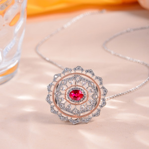 Ruizuan 2 Carat Trâm Đồng Hồ Mặt Dây Chuyền Phòng Thí Nghiệm Tạo Ra Đồ Trang Sức 925 Bạc <span class=keywords><strong>Opal</strong></span> Đồ Trang Sức Phòng Thí Nghiệm Lớn <span class=keywords><strong>Ruby</strong></span> Mặt Dây Chuyền - Product Image 3