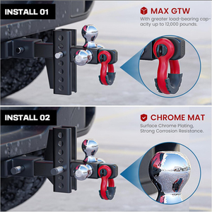 AMBITION <span class=keywords><strong>Attelage</strong></span> de remorque réglable D-Shackle Tri-Ball Mount avec crochet rotatif Pin Shackle Tri Ball Drop Hitch Adjustable - Product Image 4