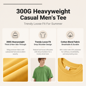 Camiseta de Alta Calidad, 300gsm, Tejido de Punto Grueso, Funcional, con Capa de Aire, Talla Grande, Unisex, Corte Cuadrado - Product Image 6