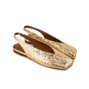 Sandali Slingback Donna in Vera Pelle di Agnello Metallizzata <span class=keywords><strong>Oro</strong></span> Lucido, Leggeri Antiscivolo, Primavera Estate, <span class=keywords><strong>Ballerine</strong></span> alla Moda con Punta Quadrata - Product Image 2