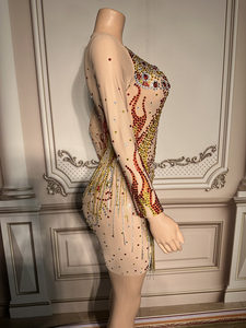 Mới lạ mùa xuân 2023 phụ nữ S quần áo lấp lánh tinh thể màu vàng kim cương váy Evening Dresses với Bling tua cho <span class=keywords><strong>prom</strong></span> - Product Image 4
