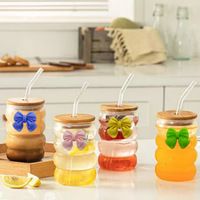 Verre à boire moderne motif vague de lune et fruits, avec couvercle en bambou et paille en verre réutilisable, compatible micro-ondes et lave-vaisselle, pour café glacé