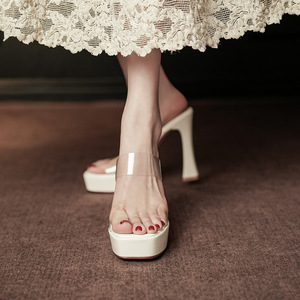 9696B Heeled Sandals Women <b>Open</b> <b>Toe</b> Chunky High <b>Heel</b> <b>Platform</b> Fashion Trend Summer Wear - Product Image 2