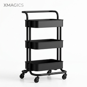 Mobile 3-Tier Metal Rolling Coffee Cart with Silent Wheels Heavy Duty Kitchen Utility <strong>Trolley</strong> for Office Home Cafe Small Spaces - Product Image 5