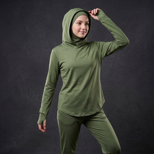 Women's Modest Activewear Hoodjab <b>Thumb</b> Opening <b>Cuffs</b> Layered Inner Head Cover Quick Dry Exercise Hoodie Customizable Logo Setup - Product Image 1