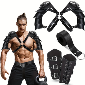 En stock en EE. UU. Armadura de hombro de cuero sintético estilo medieval, conjunto de disfraz de caballero con protectores de brazo para fiesta de Halloween - Product Image 1