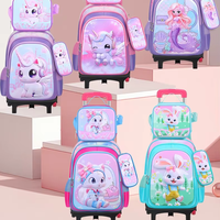 Sac à roulettes scolaire 3-en-1 populaire pour enfants, motif dessin animé, respirant, imperméable, avec sac à déjeuner inclus