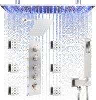HOMEDEC Robinet de douche thermostatique moderne pour salle de bain, en laiton, cinq poignées, quatre voies, finition polie, jet de pluie, montage mural