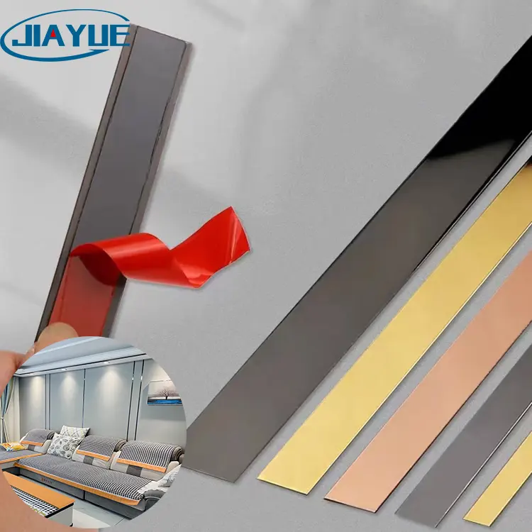 Aço inoxidável Auto-adesivo Wall Strip Para Fundo Transição Linhas decorativas adesivo Metal Gold Espelho Polido Flat Trim