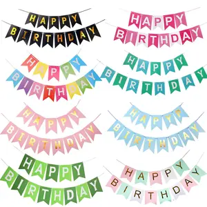 Gelukkige Verjaardag Banner Garland Bunting Kleurrijke Vergulden Lettertype Party Decoratie Voor Baby Shower Opknoping