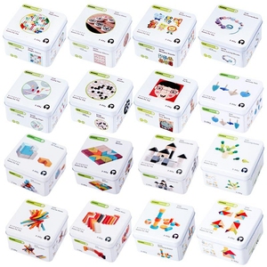 Outdoor playing portable wooden blocks toy travel game wooden toys tin box puzzle
