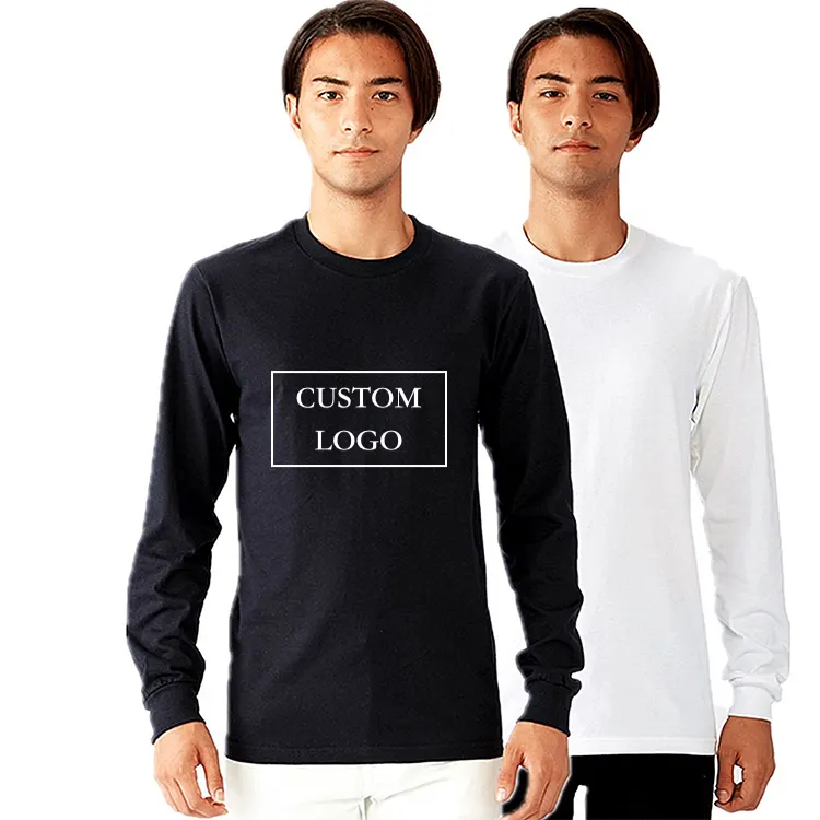 Custom Casual Streetwear Ronde Hals Gedrukt Zwart Wit 100% Katoen Leeg Mannen Lange Mouwen T-shirts